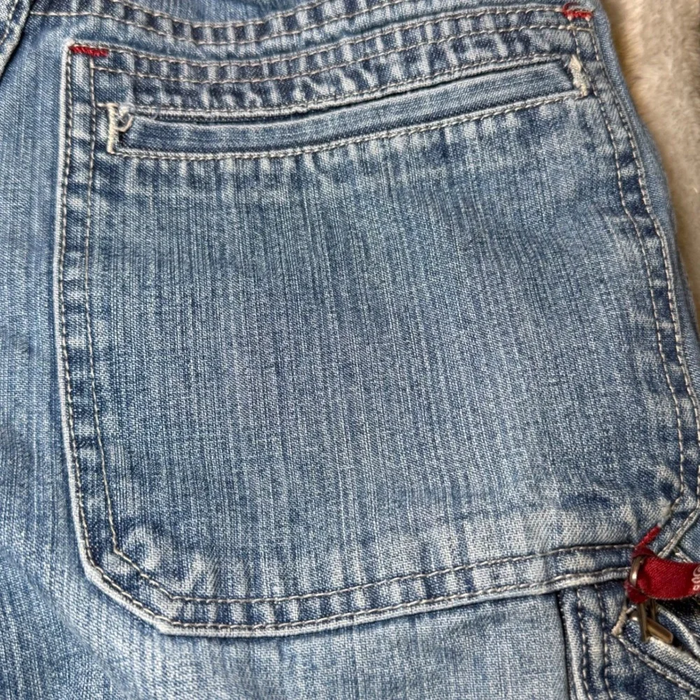 Vintage Old Navy Girls Size 16 Wide Leg Cargo Jeans Blue Denim Y2K Baggy Utility